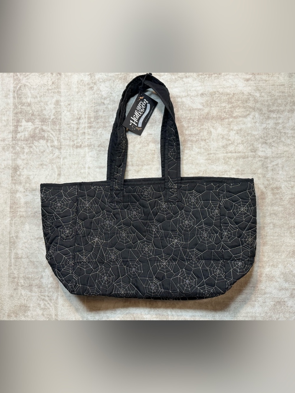 Viral Burlington Halloween Spider Web Quilted Tote Bag Black NWT Rare